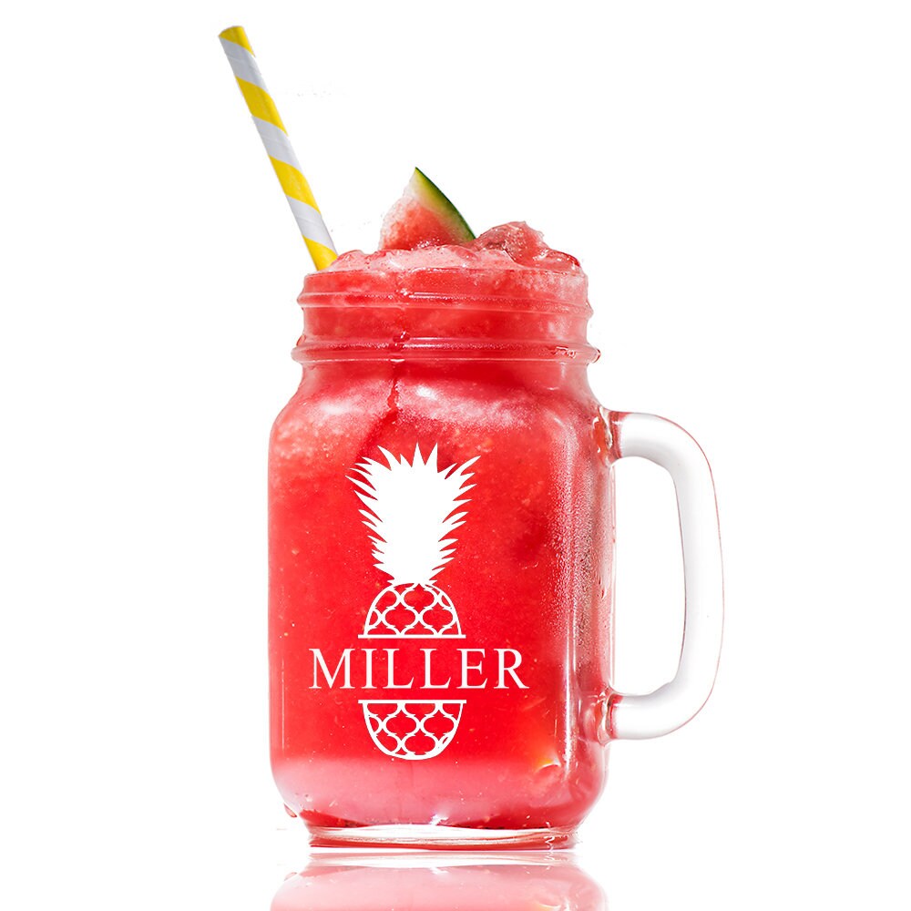 Personalized Mason Jar Glass, Pineapple Mason Glass, Split Monogram Mason glass, Personalized Mason Jar Christmas Gift, Engraved Mason Glass