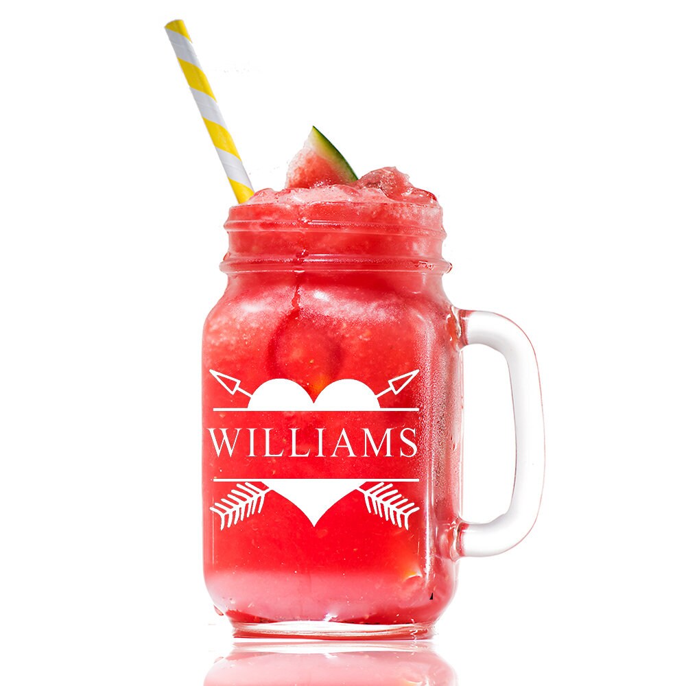 Personalized Mason Jar Glass, Heart Design Mason Glass, Split Monogram Mason glass, Personalized Mason Jar Gift, Engraved Mason Glass