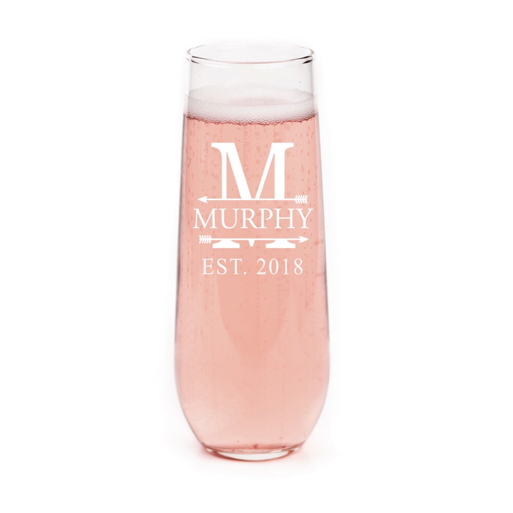 Personalized Split Letter Stemless Champagne Flute, Split Monogram Champagne Glass,Personalized Wedding Toasting Flutes,Custom Brides Gifts