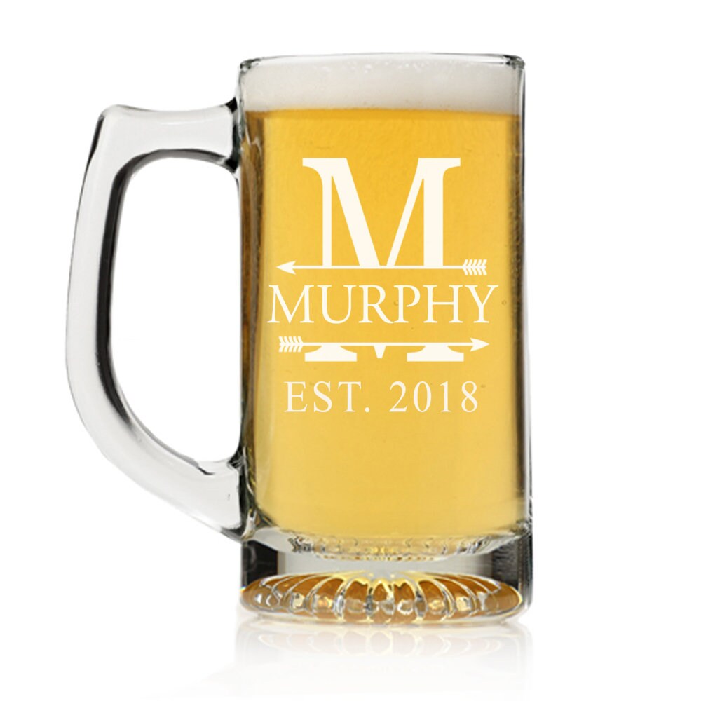 Engraved Split Monogram Beer Mug Glass, Custom Beer glass,Personalized Beer Glass Gift,Engraved Beer Mugs,Groomsman Gifts,Beer Gift