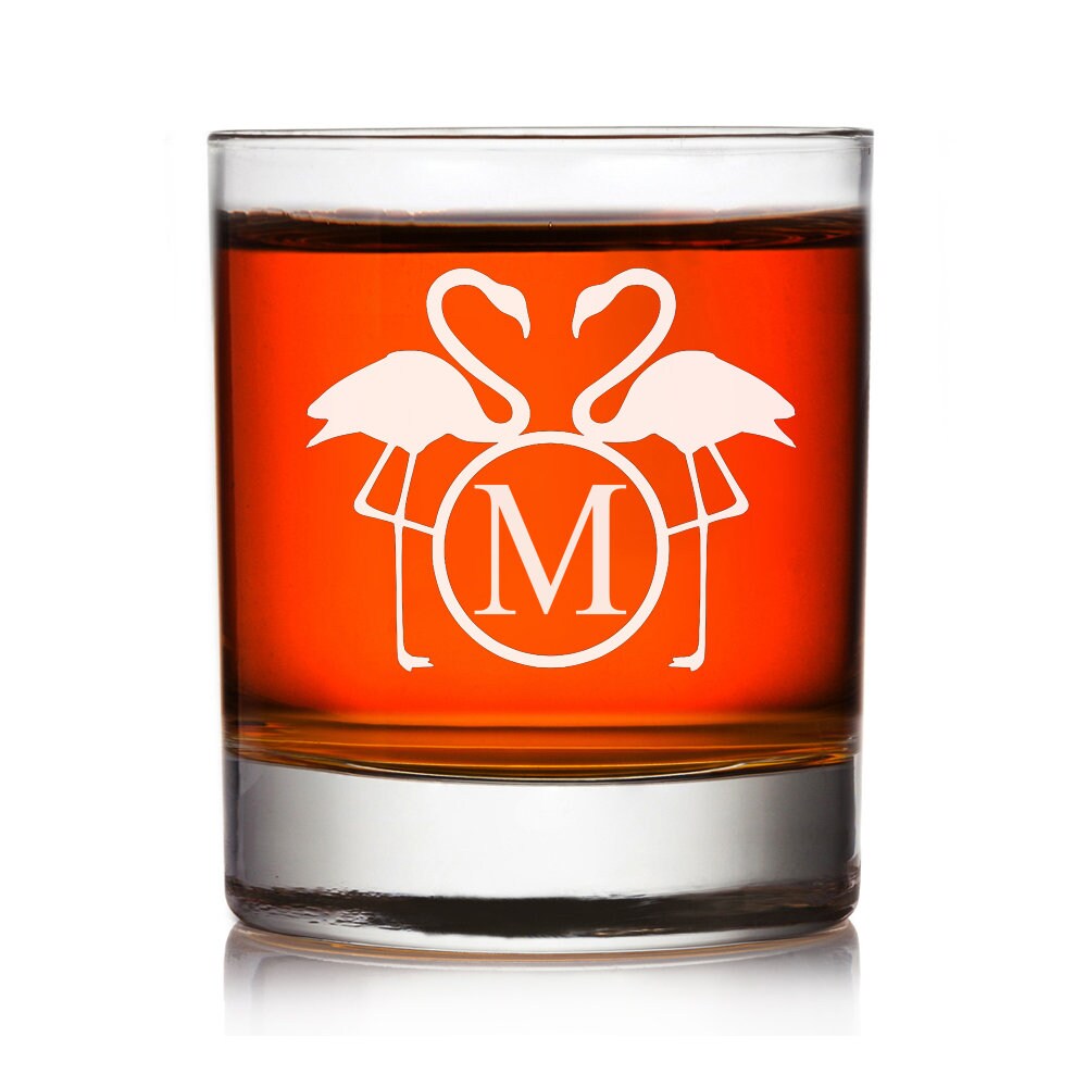 Personalized Flamingo Monogram Shot Glass, Bridesmaid Engraved Shot Glass Gift ,Wedding Party Gift,Engraved Groomsman Shot Glass