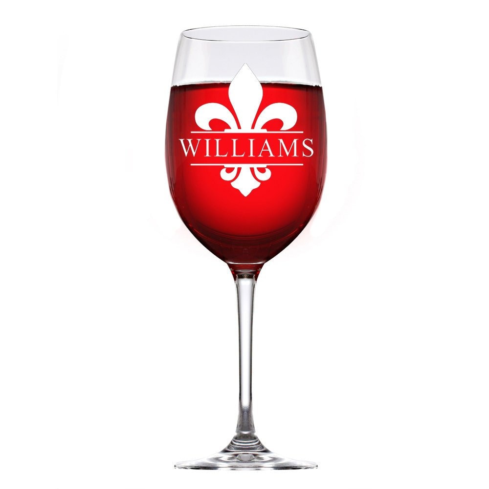 Personalized Fleur De Lis Monogram Wine Glass, Custom Wine Glass,Monogram Design Wine glass,Personalized wine glass Gift,Engraved Wine Glass