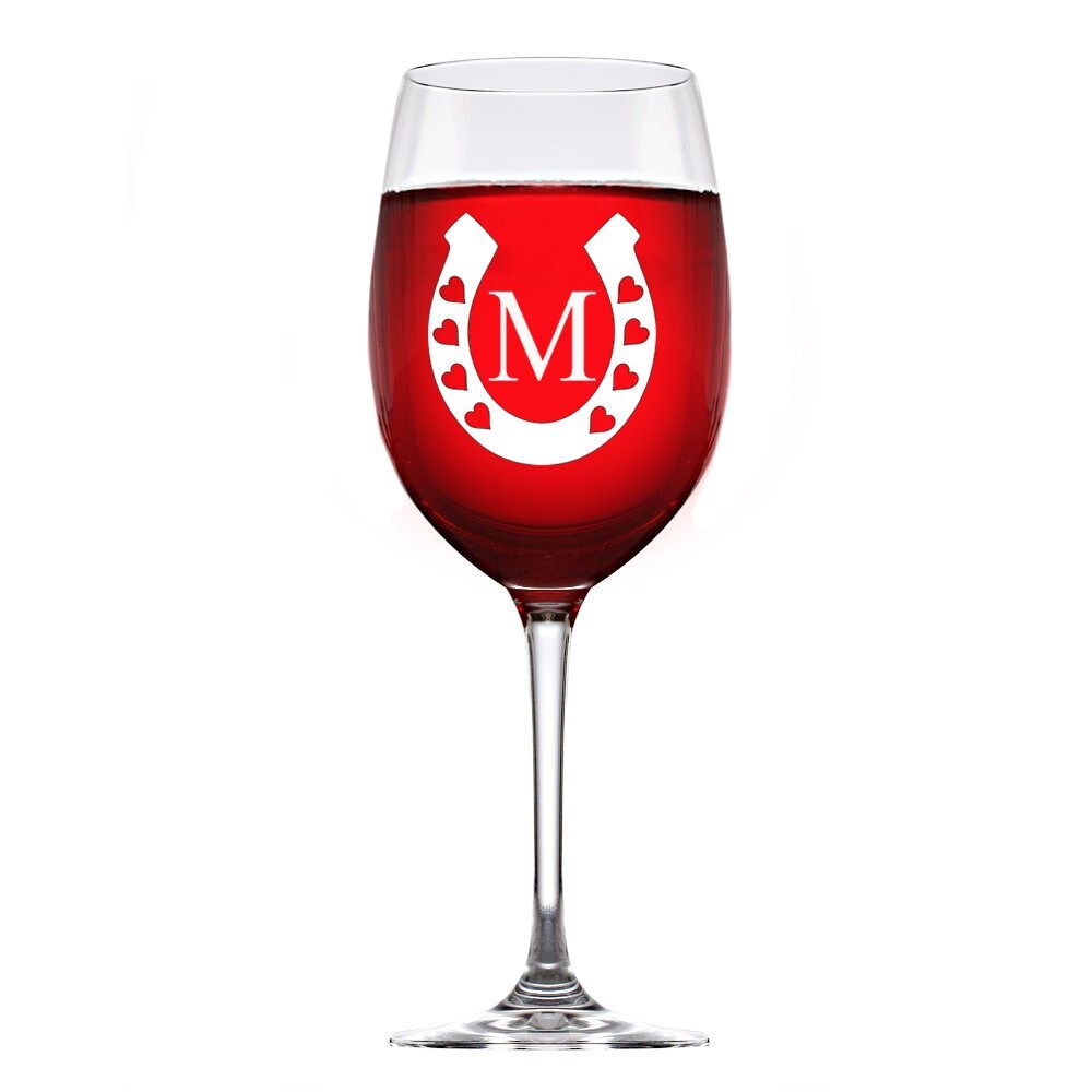 Personalized Lucky Horseshoe Monogram Wine Glass, Custom Wine Glass,Monogram Wine glass,Personalized wine glass Gift,Engraved Wine Glass