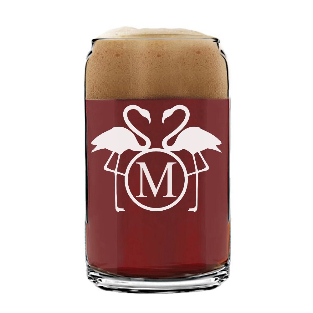 Personalized Flamingo Monogram Beer Glass, Split Monogram Beer glass,Custom Beer Glass ,Engraved Pint Beer ,Groomsman Gifts,Beer Gift
