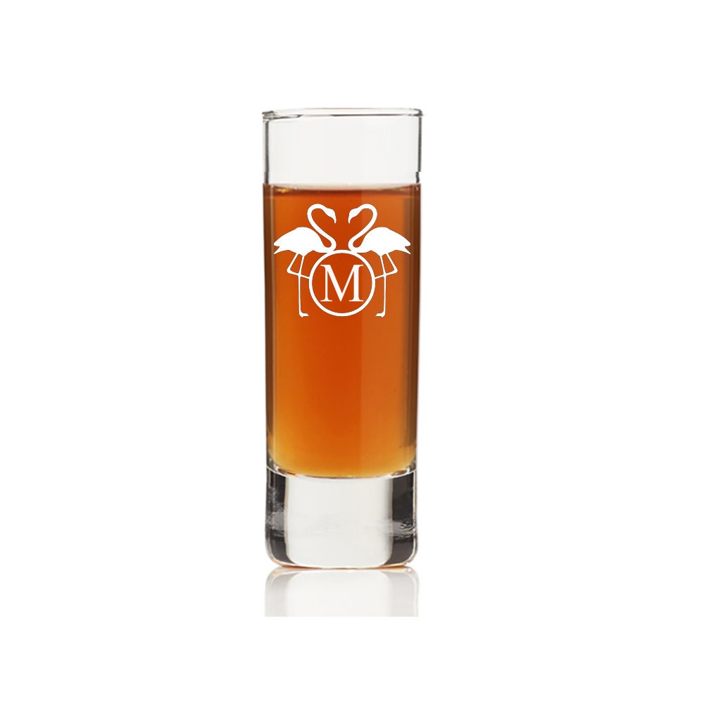 Personalized Flamingo Monogram Shot Glass, Custom Shot Glass, Engraved Shot glass,Bridesmaid shot glass ,Groomsmen Shot Glass Gift