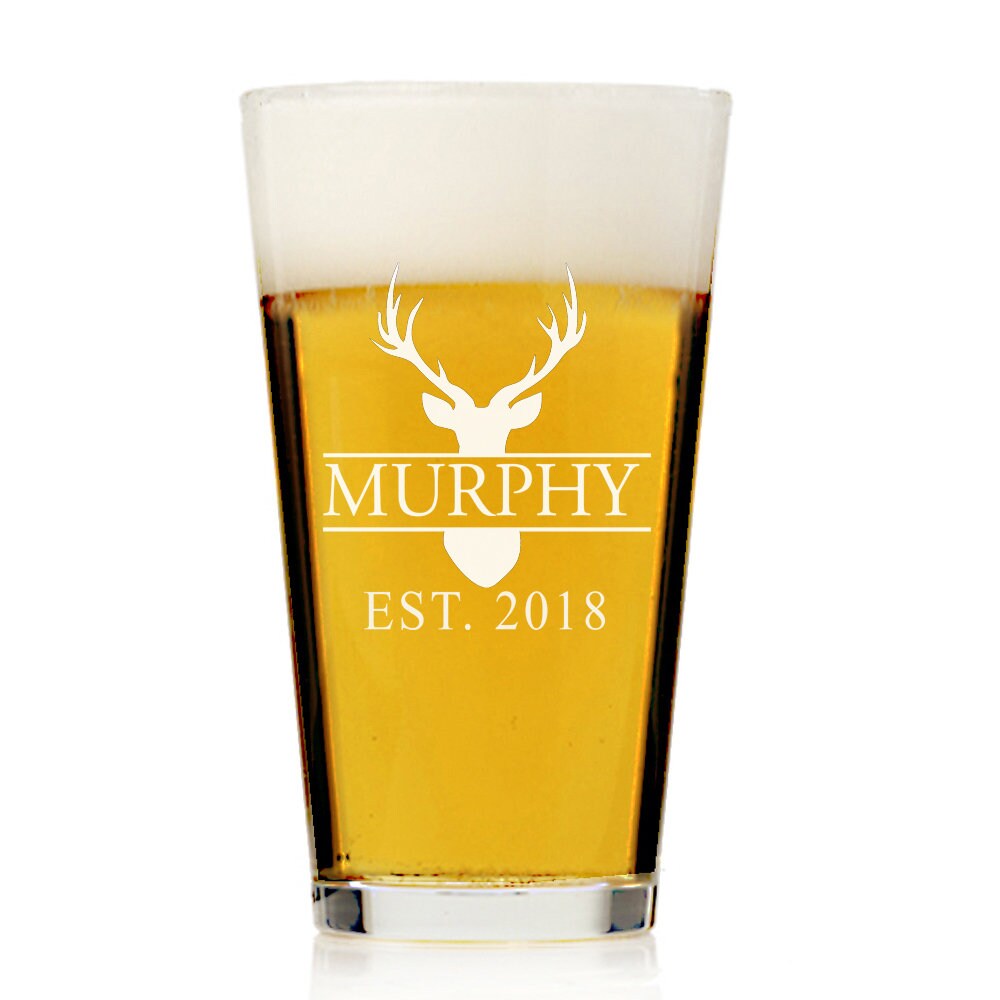 Personalized Deer Hunter Monogram Pint Beer Glass, Engraved Beer glass, Personalized Beer Glass , Engraved Pint Beer ,Groomsman Gifts