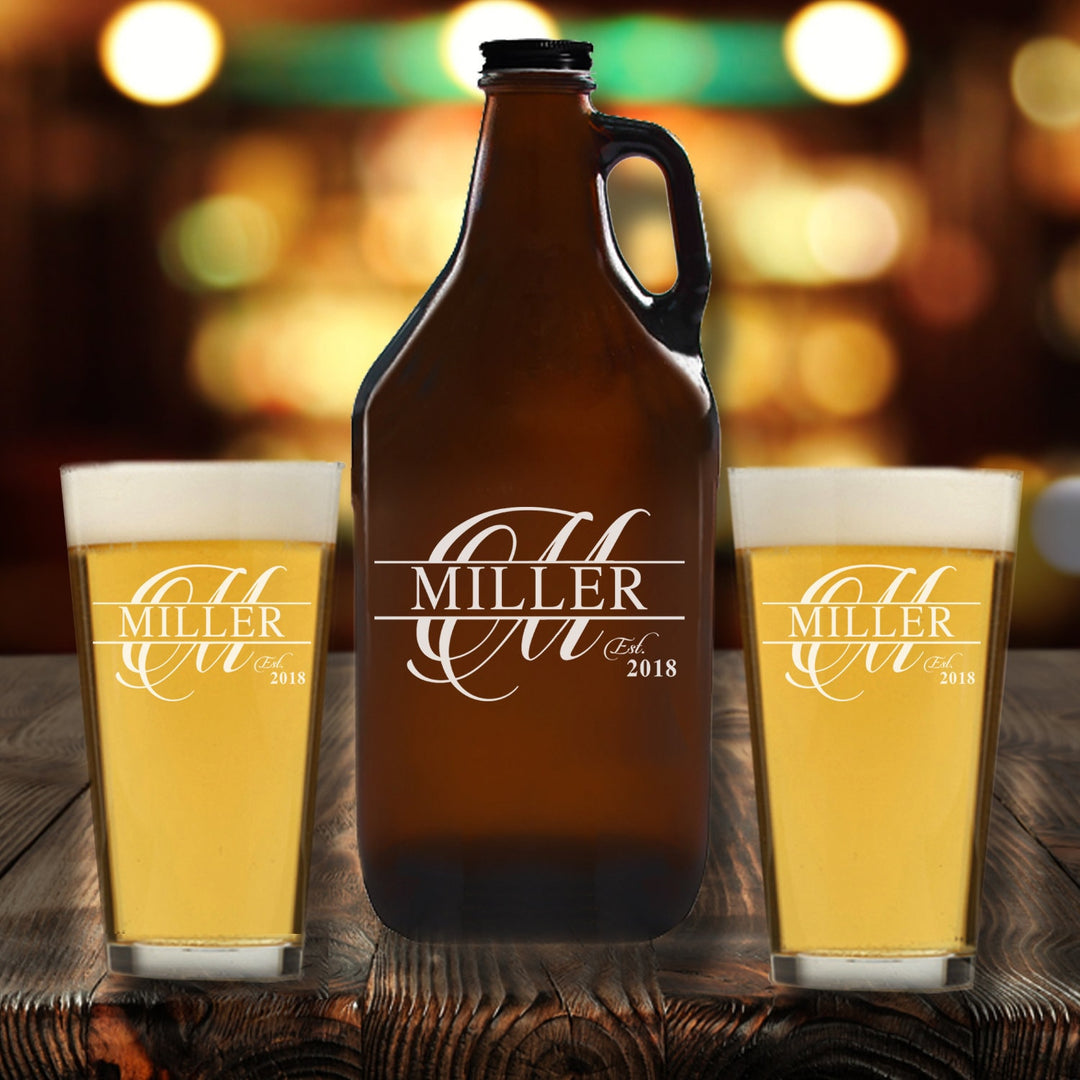 Personalized Split Monogram Beer Glass Growler, Custom Beer Growler Pint Beer glass,Personalized Beer Glass Gift, Groomsman Gifts,Beer Gift