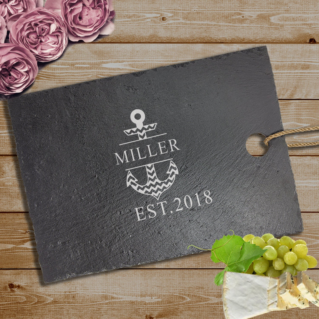 Nautical Anchor Monogram Design Cutting Board Couples Gifts, Housewarming Engraved Cutting Board , Wedding Gift For Couples, Bridal Gift