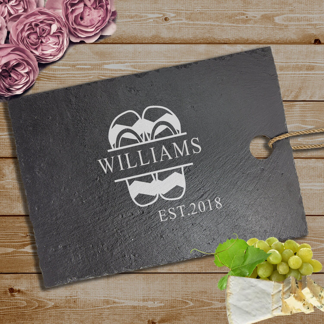 Flip Flop Monogram Design Cutting Board Couples Gifts, Housewarming Engraved Cutting Board , Wedding Gift For Couples, Bridal Shower Gift