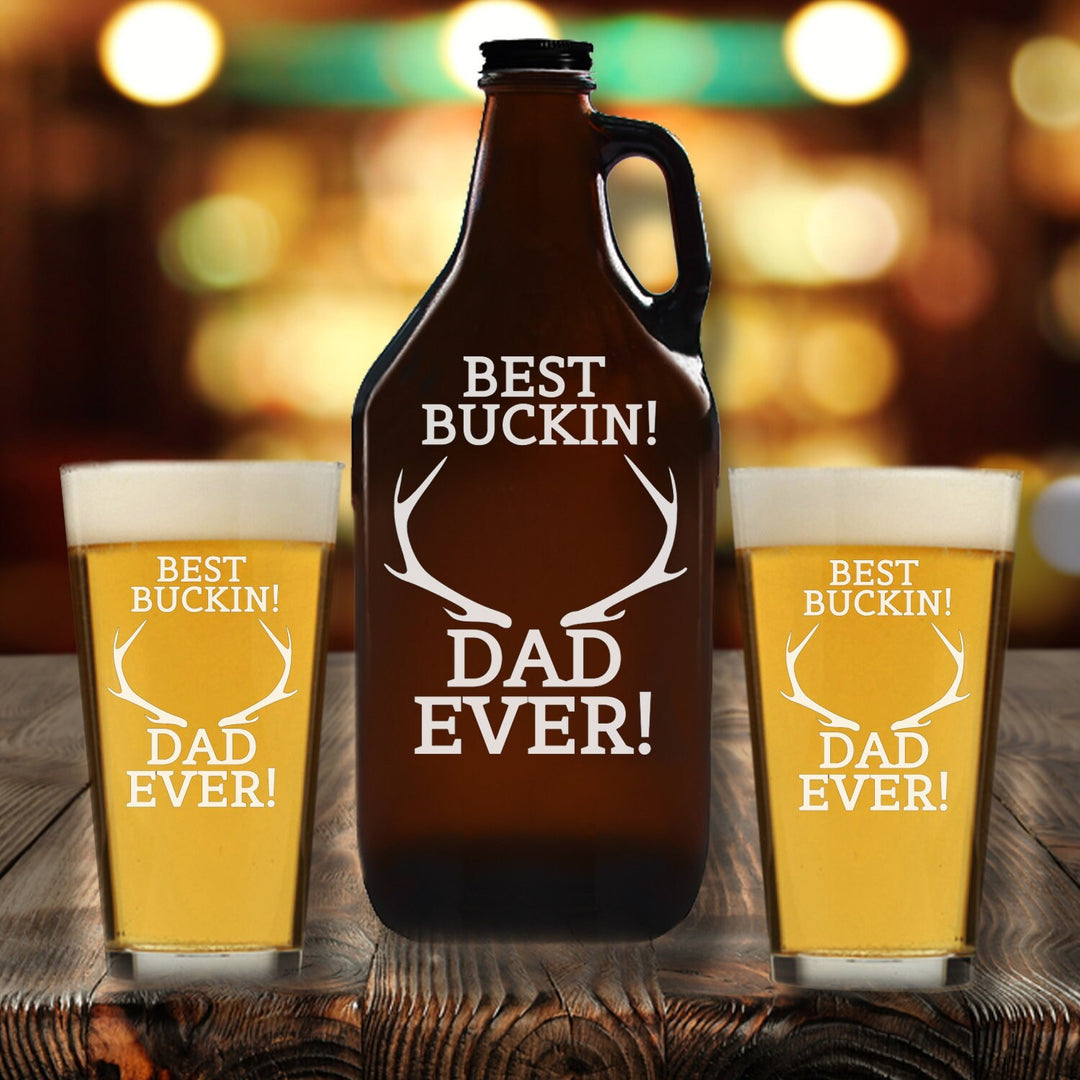 Custom Best Buckin dad Beer Glass Growler, Personalized Father's day Beer Growler Pint Beer glass, Dad Beer Glass Gift,Man Cave Beer Gifts