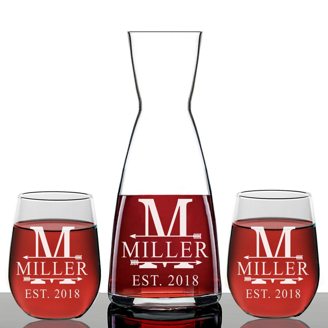Personalized Split Monogram Wine Decanter, Custom wine Decanter, Wedding Wine Decanter, Personalized Wedding Gift, Engraved Wine Decanter