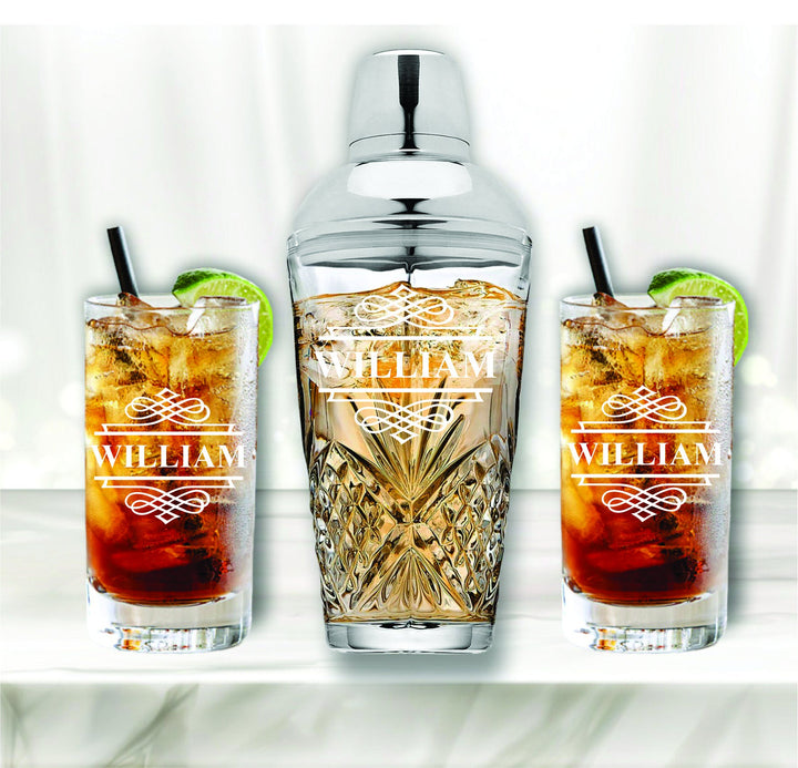 Personalized Christmas Gifts, Cocktail Shaker With Glasses Gift Set, Cocktail Martini Glasses, Personalized Martini Cocktail Shaker, Barware