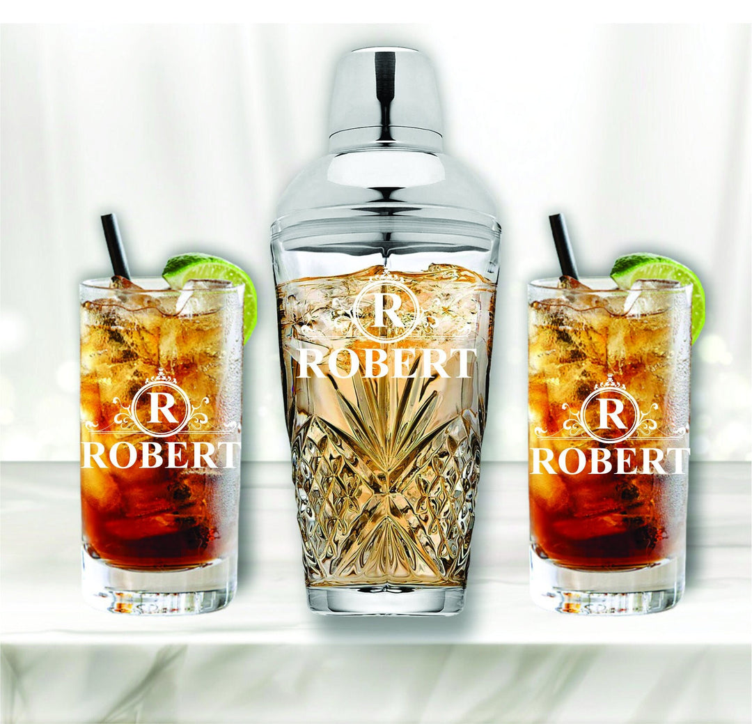 Personalized Christmas Gifts, Cocktail Shaker With Glasses Gift Set, Cocktail Martini Glasses, Personalized Martini Cocktail Shaker, Barware