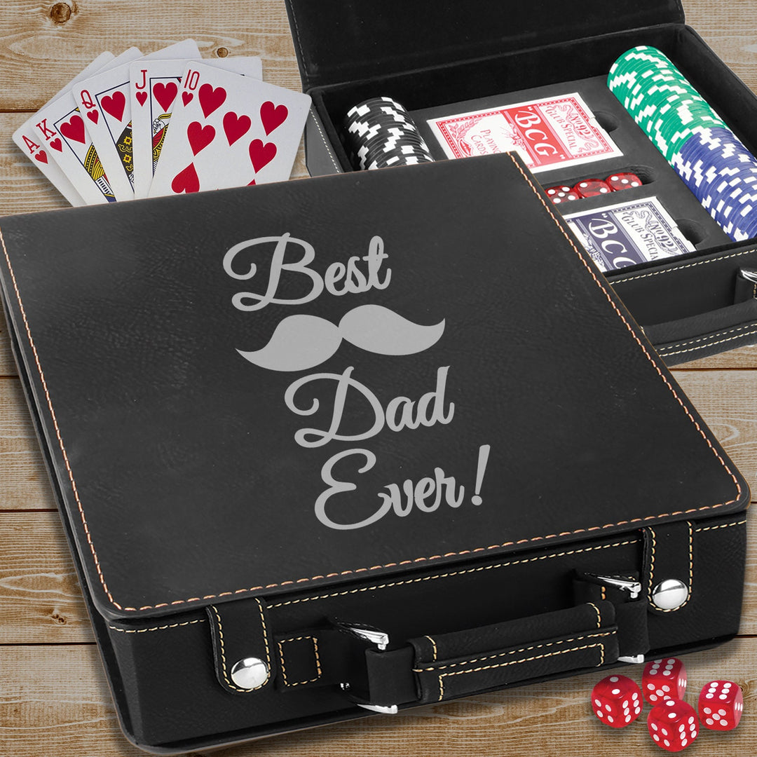 Custom Best Dad Ever Poker Gift Set, Personalized Father's Day Poker Gift, Texas Hold Em Dad Birthday, Man Cave Gift Set, Poker Card Case