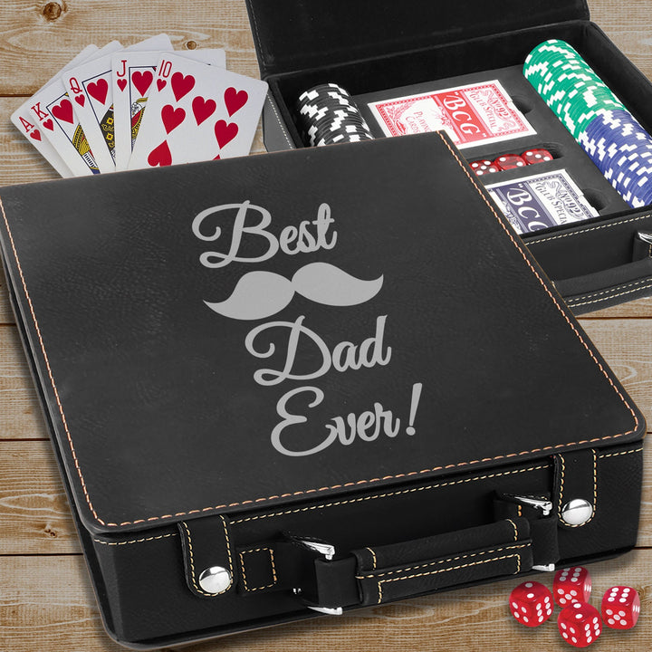 Custom Best Dad Ever Poker Gift Set, Personalized Father's Day Poker Gift, Texas Hold Em Dad Birthday, Man Cave Gift Set, Poker Card Case