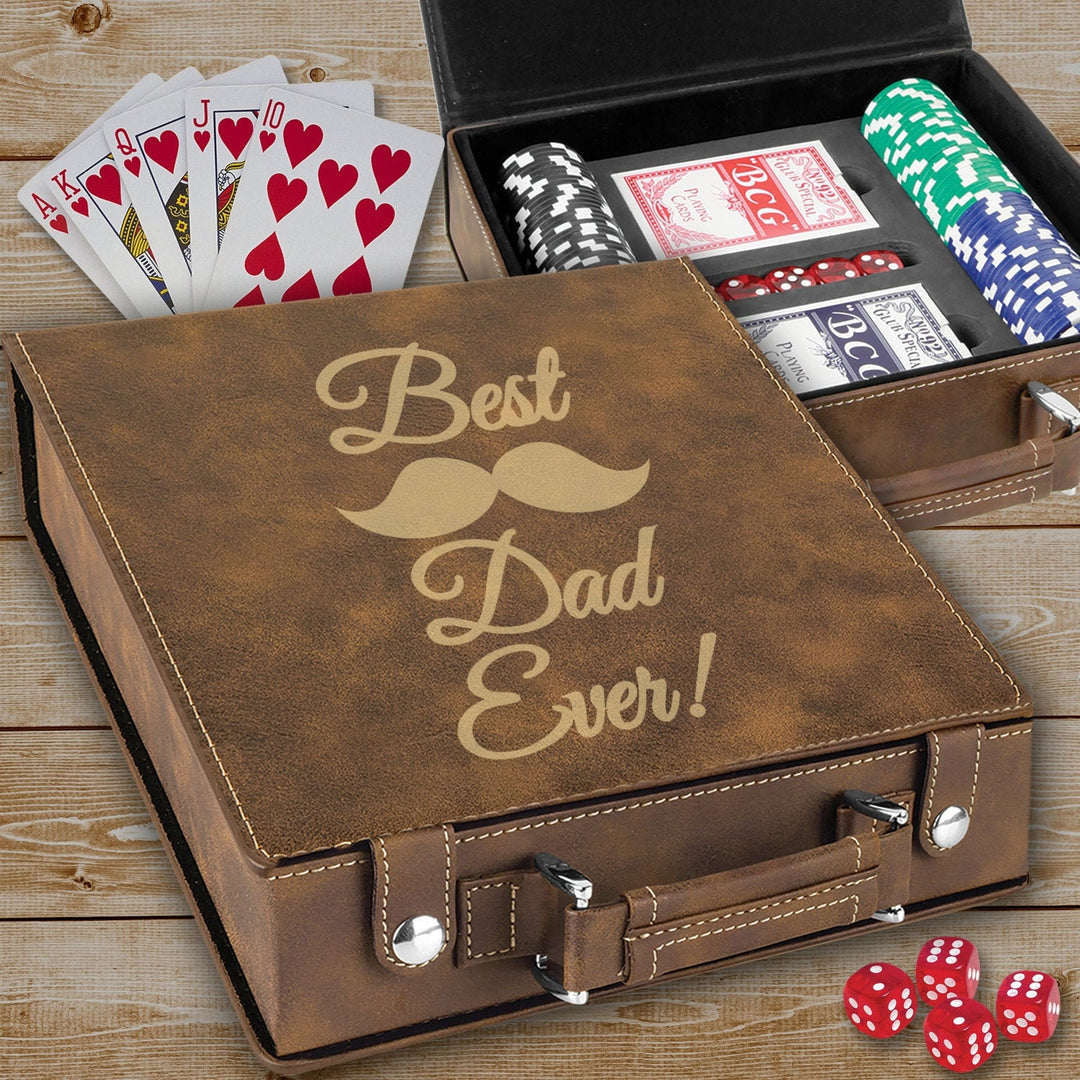 Custom Best Dad Ever Poker Gift Set, Personalized Father's Day Poker Gift, Texas Hold Em Dad Birthday, Man Cave Gift Set, Poker Card Case