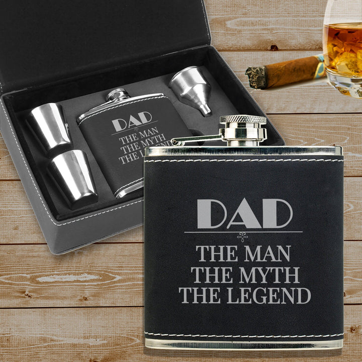 Custom Flask Father's Day Gift, Leatherette Flask gift set, Flask gift for dad, Man cave gift, Groomsman gift,Fun gifts for Dad,New dad gift