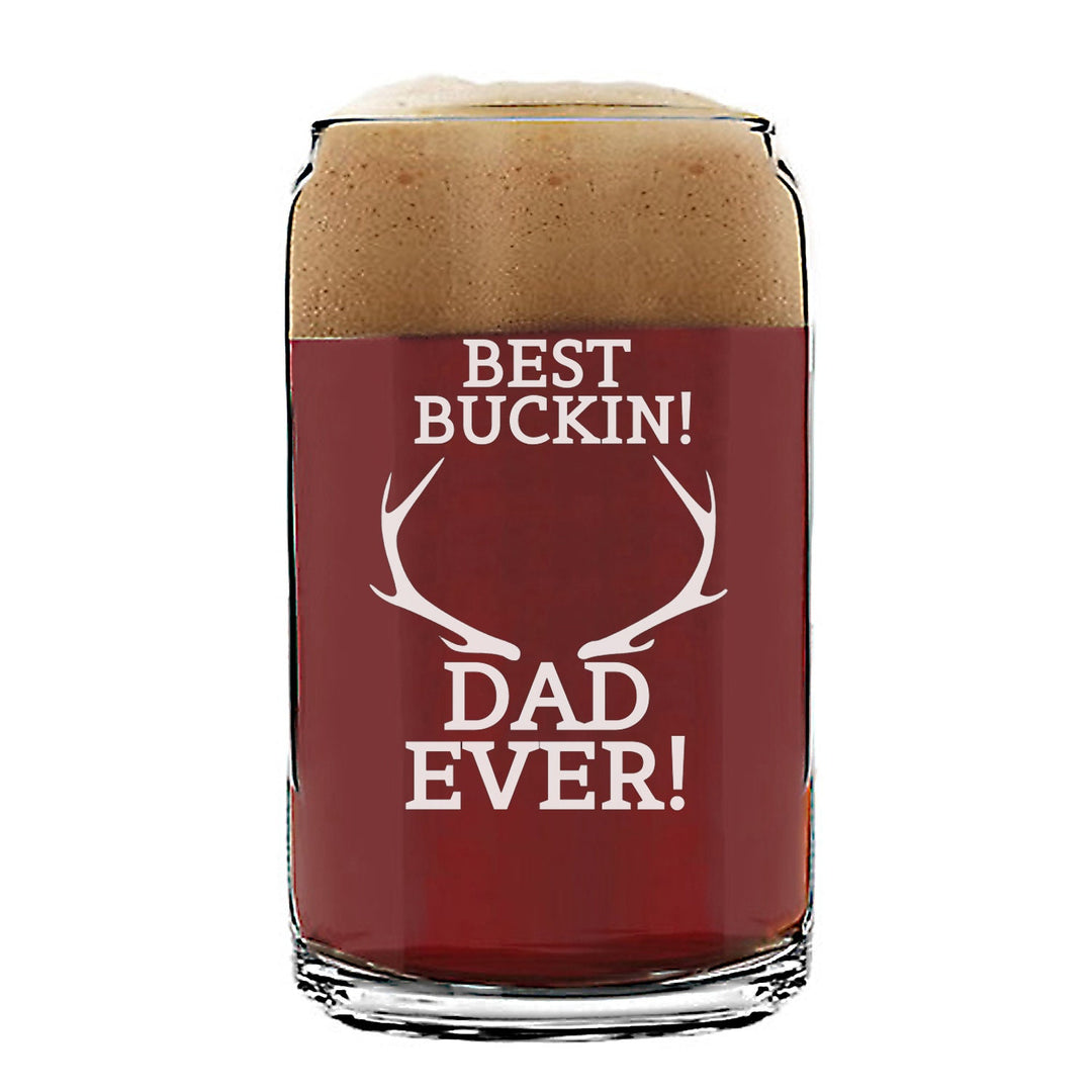 Custom Can Beer Glass Best Buckin Dad Design, Engraved Father's Day Beer Gift, Dad's Man Cave Beer Gift, Custom Beer Gifts for fathers