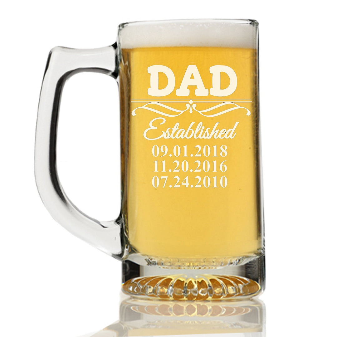 Custom engraved Dad Established Father's Day Beer Mug Glass, Dad Family tree Custom Beer glass, Personalized Father's Day Gift,Engraved Mugs