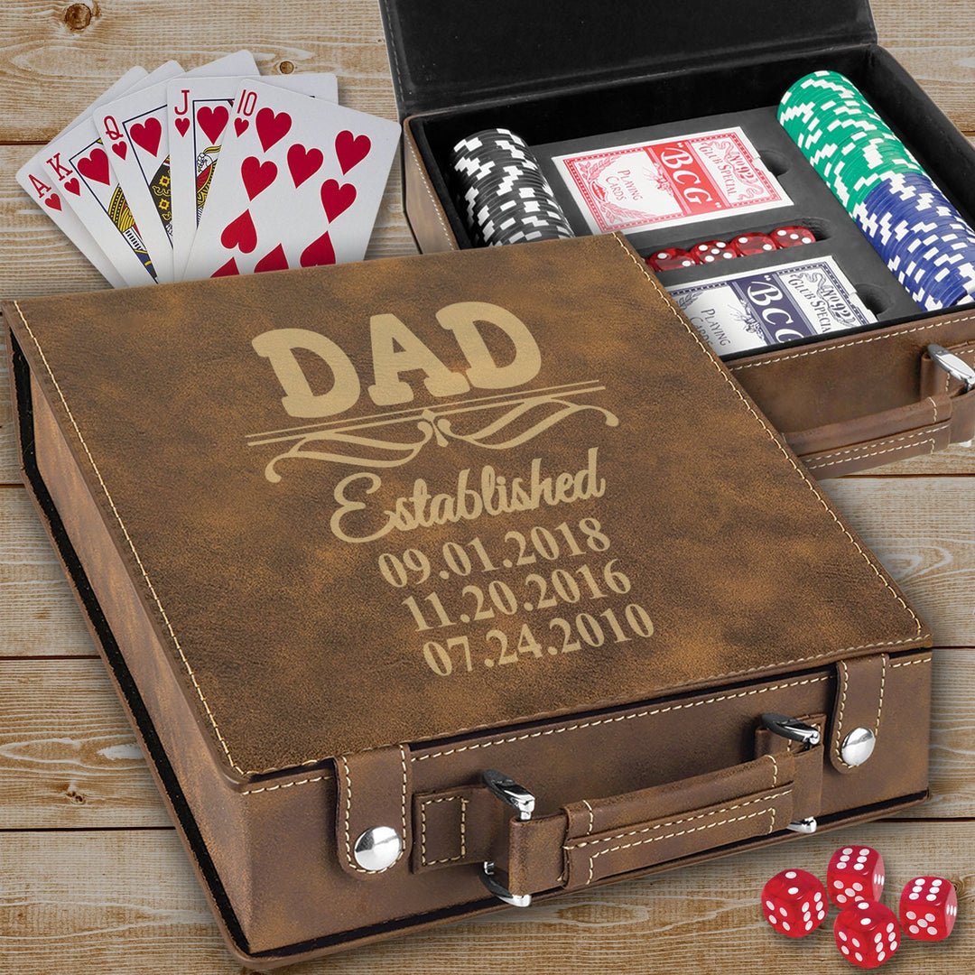 Custom Dad Family Tree Poker Gift Set, Personalized Father's Day Poker Gift, Texas Hold Em Dad Birthday, Man Cave Gift Set, Poker Card Case