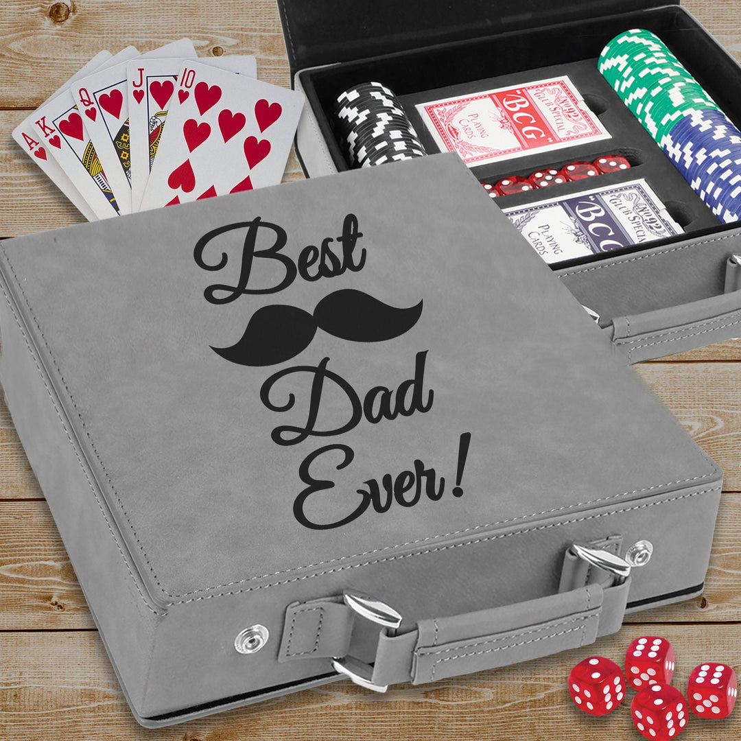 Custom Best Dad Ever Poker Gift Set, Personalized Father's Day Poker Gift, Texas Hold Em Dad Birthday, Man Cave Gift Set, Poker Card Case
