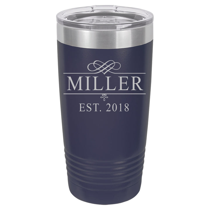 Custom Flourish Monogram Insulated Tumbler Gift , 20 oz. Vacuum Insulated Tumbler with Lid , Insulated Tumbler Groomsman - Bridesmaid Gifts