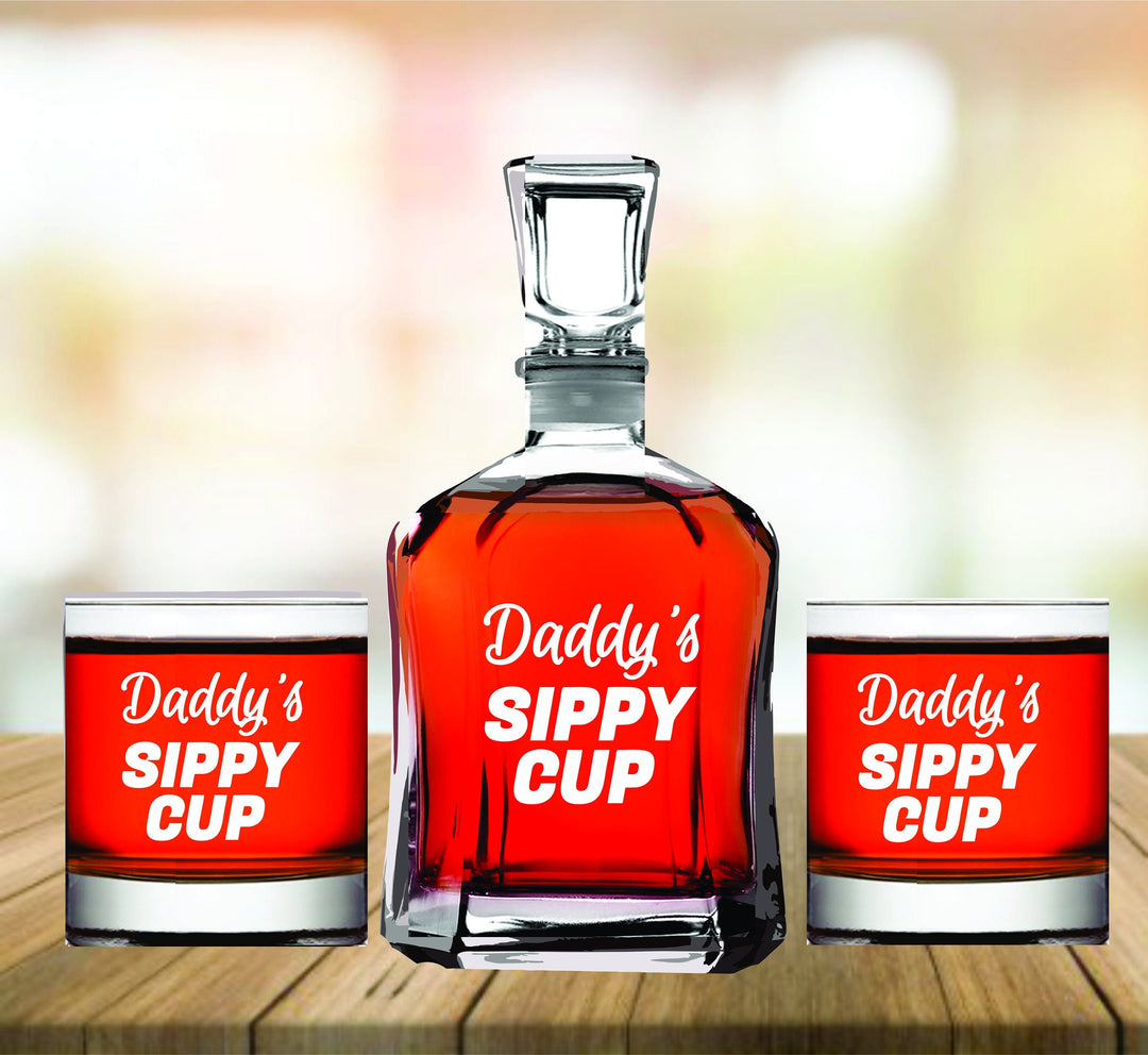 Daddy's Sippy Cup Father's Day Gift, Whiskey Decanter Gift for Dad, Dad Whiskey Decanter set, Man Cave Gift, Dad Whiskey Glass, Father Gift