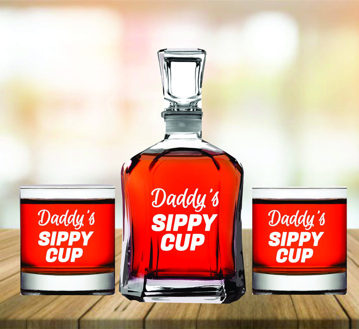 Daddy's Sippy Cup Father's Day Gift, Whiskey Decanter Gift for Dad, Dad Whiskey Decanter set, Man Cave Gift, Dad Whiskey Glass, Father Gift