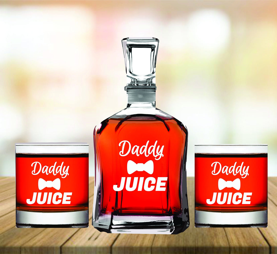 Daddy's Juice Funny Fathers Day Gift, Whiskey Decanter Gift for Dad, Dad Whiskey Decanter set, Man Cave Gift, Dad Whiskey Glass, Father Gift