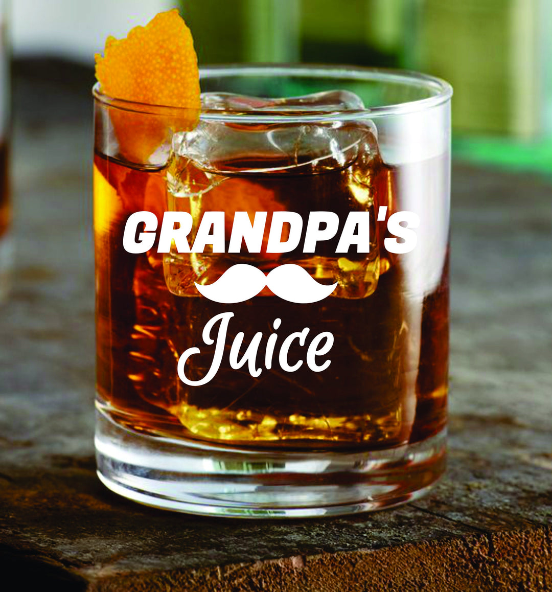 Grandpa's Juice Father's Day Whiskey Glass, Engraved Fathers Day Rocks Glass, Gift for Dad, Engraved Whiskey Glass Dad Gift for Father's Day