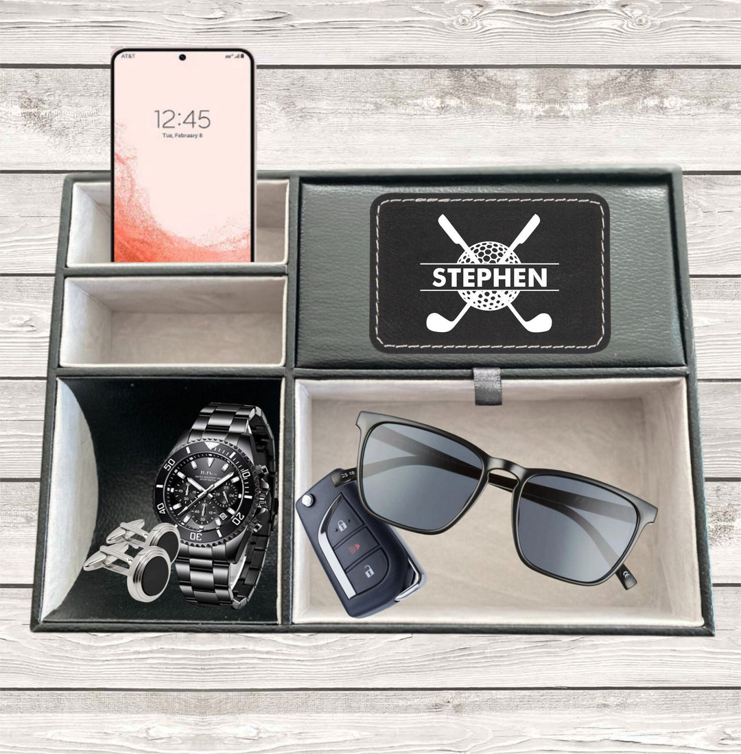 Personalized Valet Tray Catchall, Monogram Valet Tray, Personalized Men's Day Desk Catchall, Dresser Valet Box, Dad Birthday, Desk Organizer