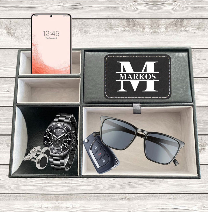 Personalized Valet Tray Catchall, Monogram Valet Tray, Personalized Men's Day Desk Catchall, Dresser Valet Box, Dad Birthday, Desk Organizer