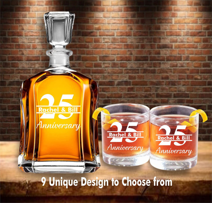 25th Anniversary Gift Decanter Set, Custom Whiskey Decanter Set , Personalized Decanter Gift Set, Decanter Gift For Mom and Dad, Anniversary