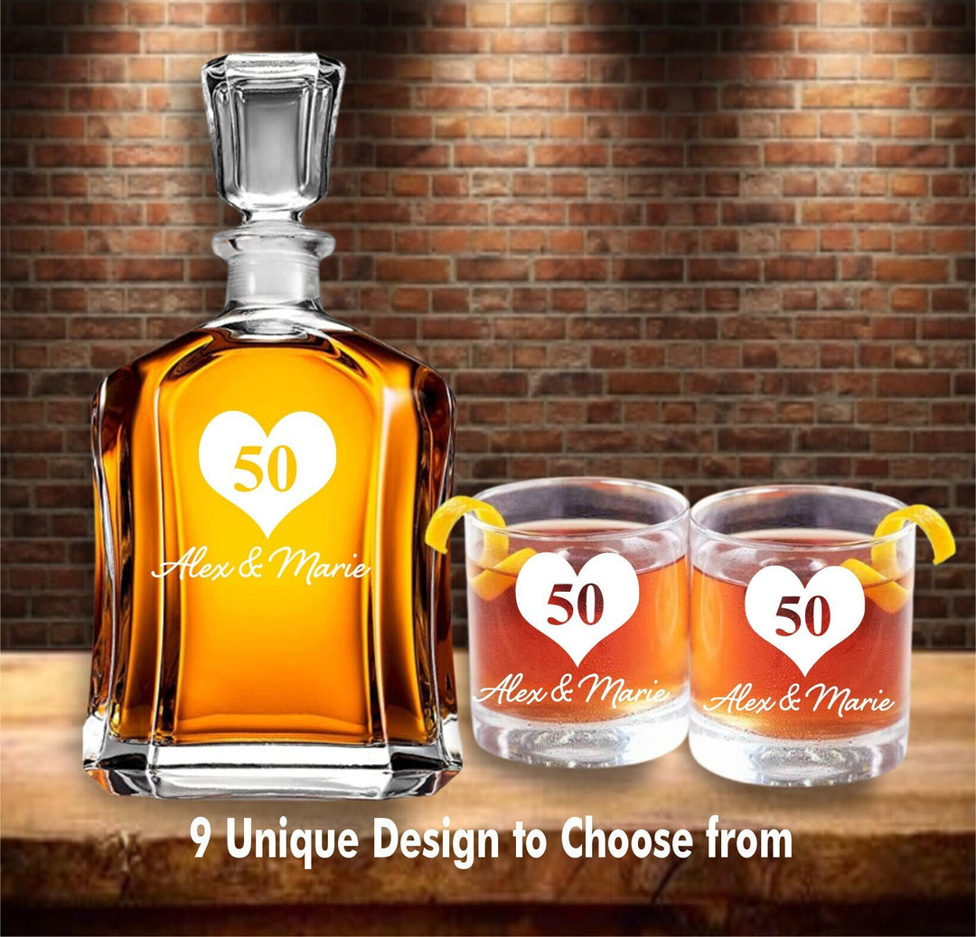 50th Anniversary Gift Decanter Set, Custom Whiskey Decanter Set, Personalized Decanter Gift Set, Decanter Gift For 50 Years