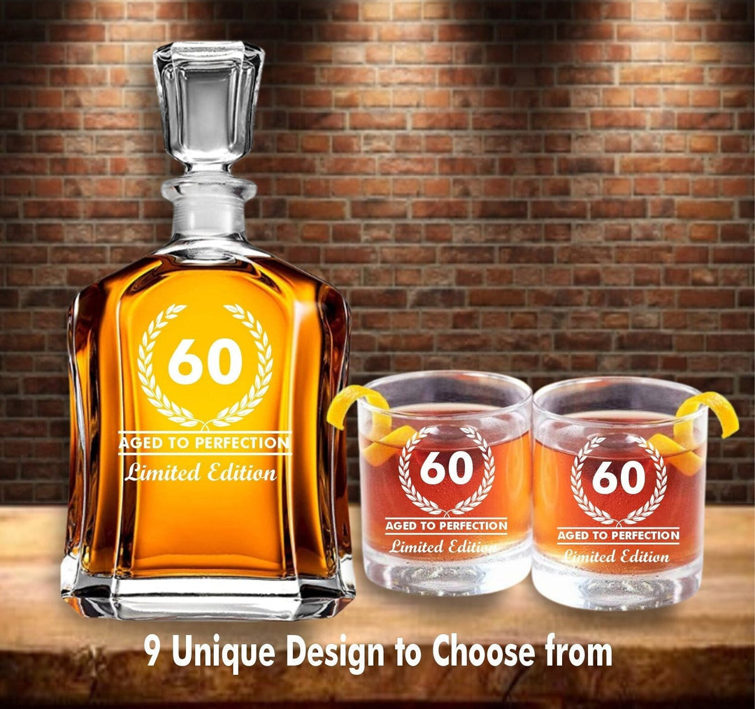 50th Birthday Decanter Gift, Custom Whiskey Decanter Set, Aged to Perfection 1973, 1983, 1993, 30th Birthday, 40th, 50th, 60th, Gift For Him