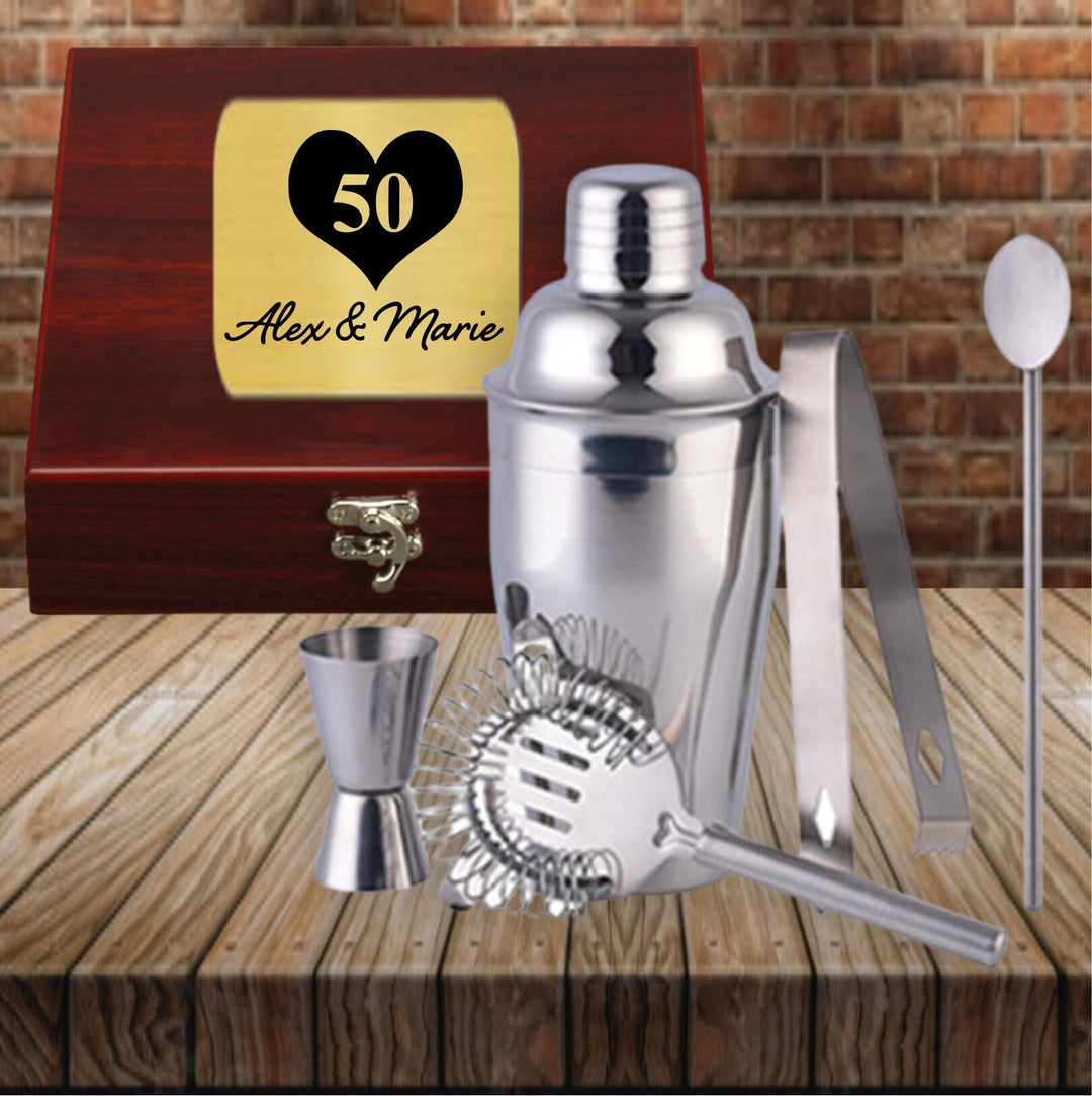 Personalized 50th Anniversary Gift for Couples, Custom Martini Gift Set, Personalized Cocktail set Gift Box, Barware gift for couple Wedding