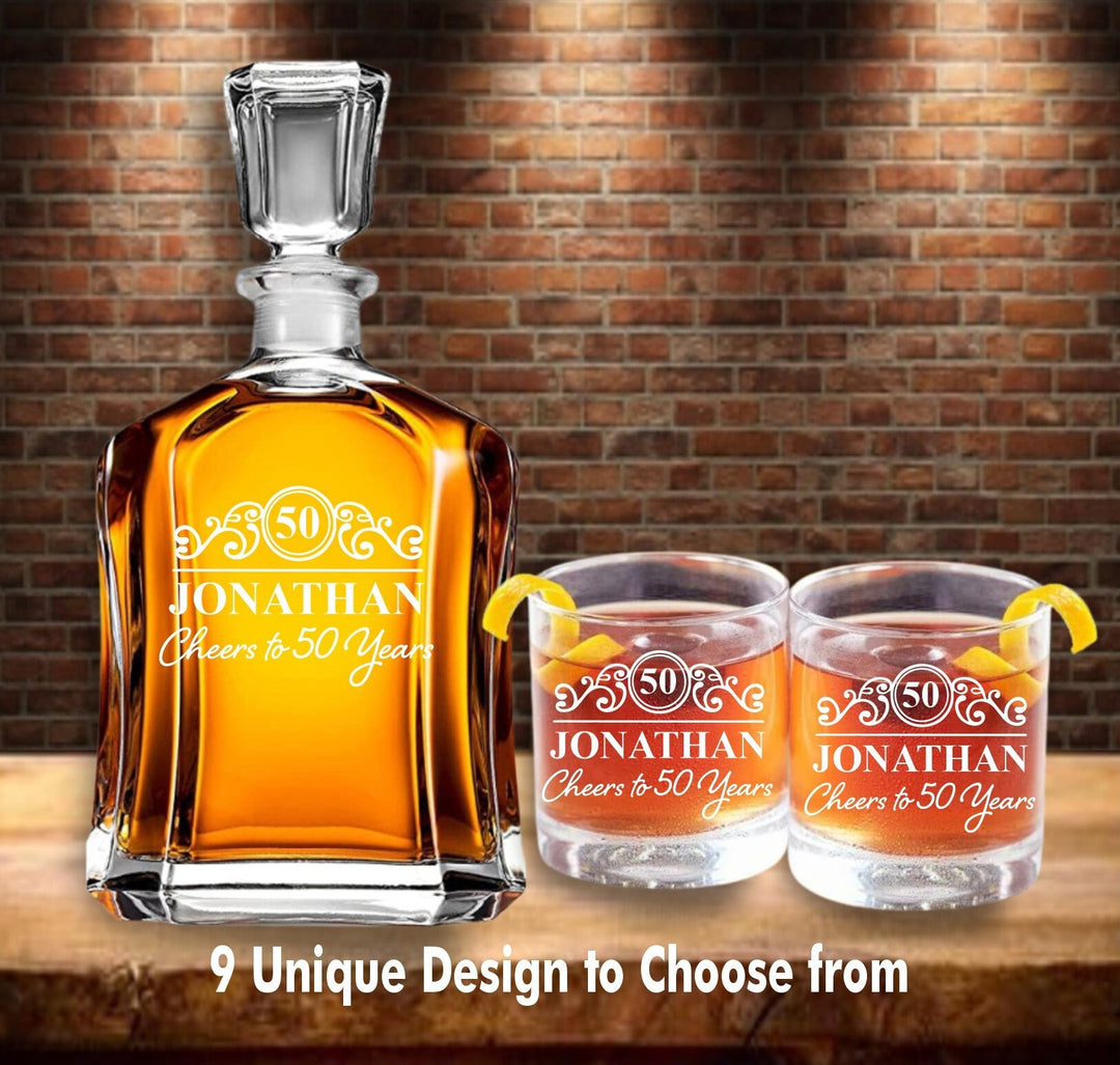 50th Anniversary Gift Decanter Set, Custom Whiskey Decanter Set, Personalized Decanter Gift Set, Decanter Gift For 50 Years