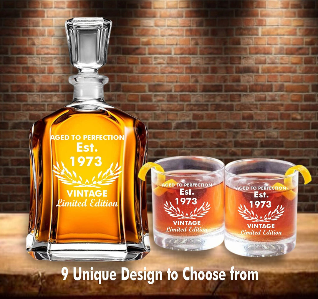 Personalized Birthday Decanter Gift, Custom Whiskey Decanter Set , Aged to Perfection, 30th Birthday, 40th, 50th, 60th, 21st, Gift For Him