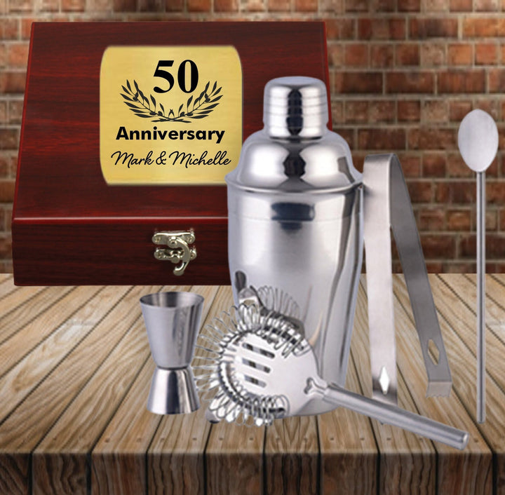 Custom 50th Anniversary Gift for Couples, 50 Years Martini Barware Set, Personalized Martini Gift Set, Martini Shaker Gift For Mom and Dad