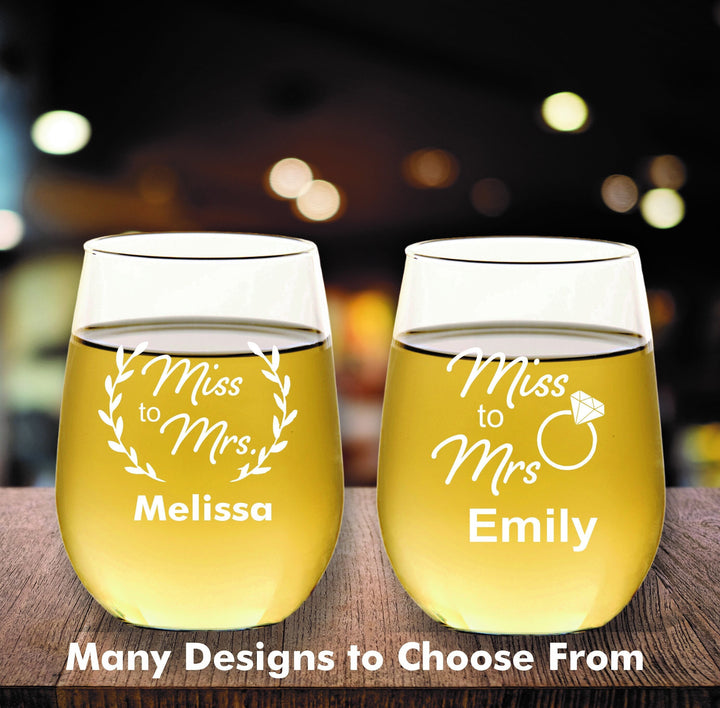 Personalized 12 pcs Bridal Shower Stemless Wine Glass Favors, Custom Bridal Shower Favor, Engraved Wine Glasses, Wine Glass Party Favors