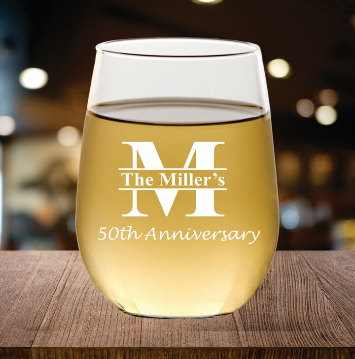 12 Pcs 50th Anniversary Stemless Wine Glass Favors, Personalized Party Favor, Engraved Glasses, Custom Wedding Anniversary Party Favors