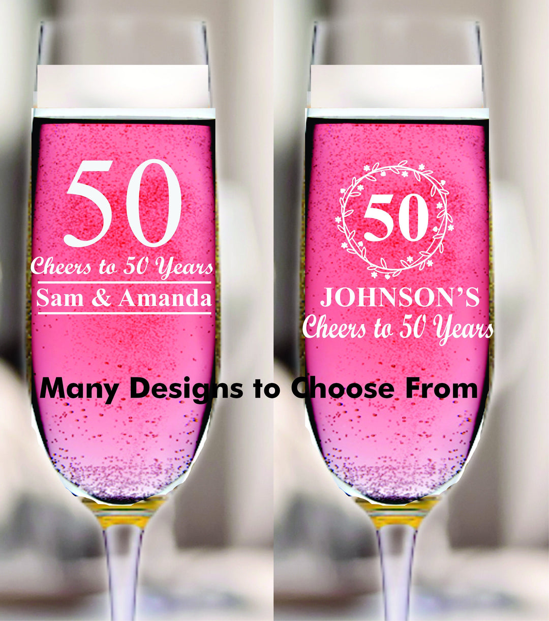 12pc Set Custom 50th Anniversary Champagne Glass Favors, Personalized Wedding Anniversary Favor, Engraved Stem Champagne Flute, Couples Gift