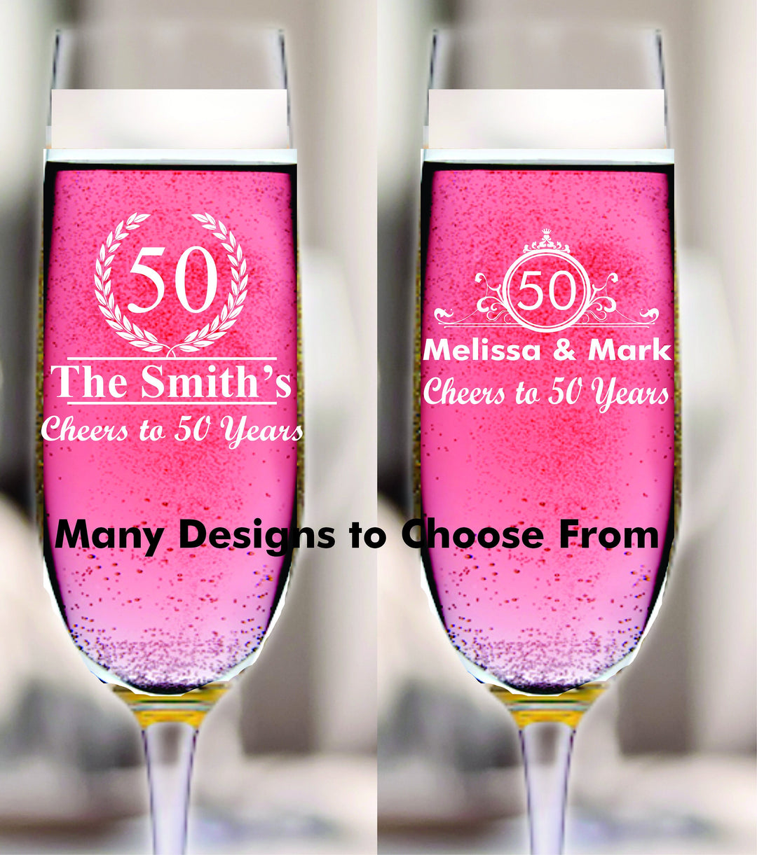 12pc Set Custom 50th Anniversary Champagne Glass Favors, Personalized Wedding Anniversary Favor, Engraved Stem Champagne Flute, Couples Gift