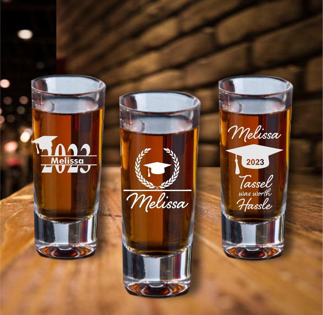 12 Pcs Graduation Tall Shot Glass Favors, Unique Graduation Favor, Shot Glasses, Engraved Glass Party Favors, College Graduate, Law, Medical