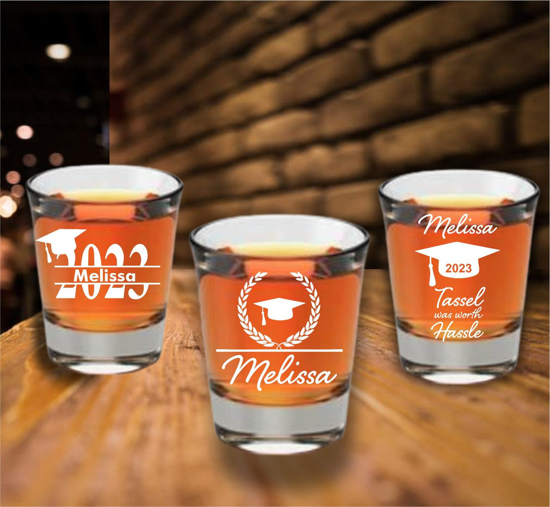 Personalized Graduation 12 pcs Shot Glass Favors, Custom Graduation Favor, Engraved Shot Glass, College Graduate Party Favors, Class of 2023