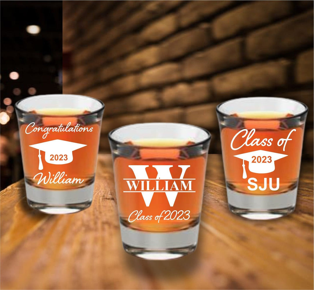Personalized Graduation 12 pcs Shot Glass Favors, Custom Graduation Favor, Engraved Shot Glass, College Graduate Party Favors, Class of 2023