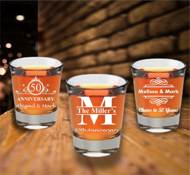 12 Pcs Shot Glass 50th Anniversary Favors, Unique Fiftieth Anniversary Favor, Shot Glasses, Engraved Party Favors, Cheers to 50 Years