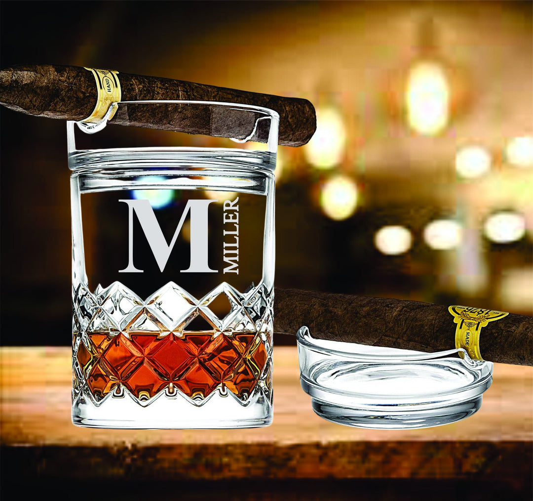 Father's Day Gift for Dad, Whiskey Glass Cigar Holder, Rocks Glass Cigar Ashtray, Personalized Dad Gift, Gifts for Men, Engraved Dad Glass