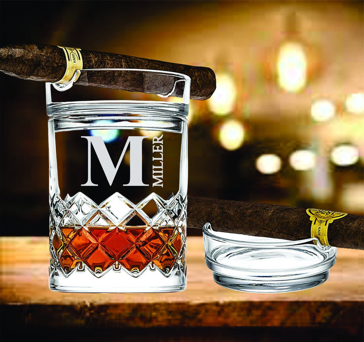 Father's Day Gift for Dad, Whiskey Glass Cigar Holder, Rocks Glass Cigar Ashtray, Personalized Dad Gift, Gifts for Men, Engraved Dad Glass
