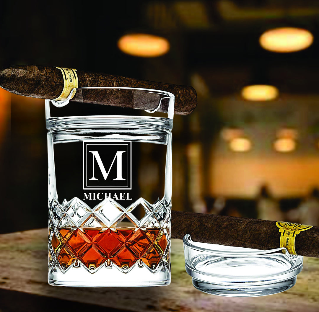 Father's Day Gift for Dad, Whiskey Glass Cigar Holder, Rocks Glass Cigar Ashtray, Personalized Dad Gift, Gifts for Men, Engraved Dad Glass